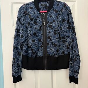 Lane Bryant Black and Blue Floral Bomber Jacket